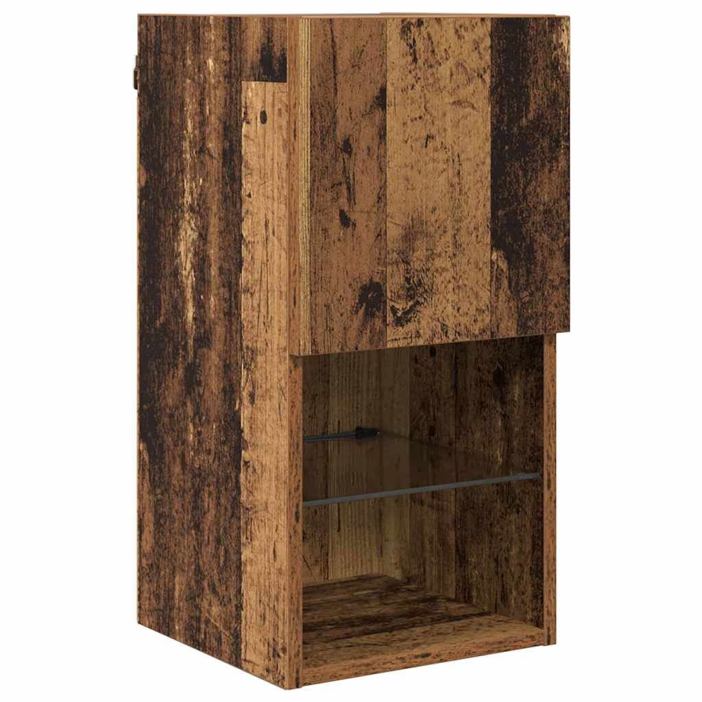 Wall Mounted TV Cabinet with LED Vintage Wood Finish 30.5 x 30 x 60 cm