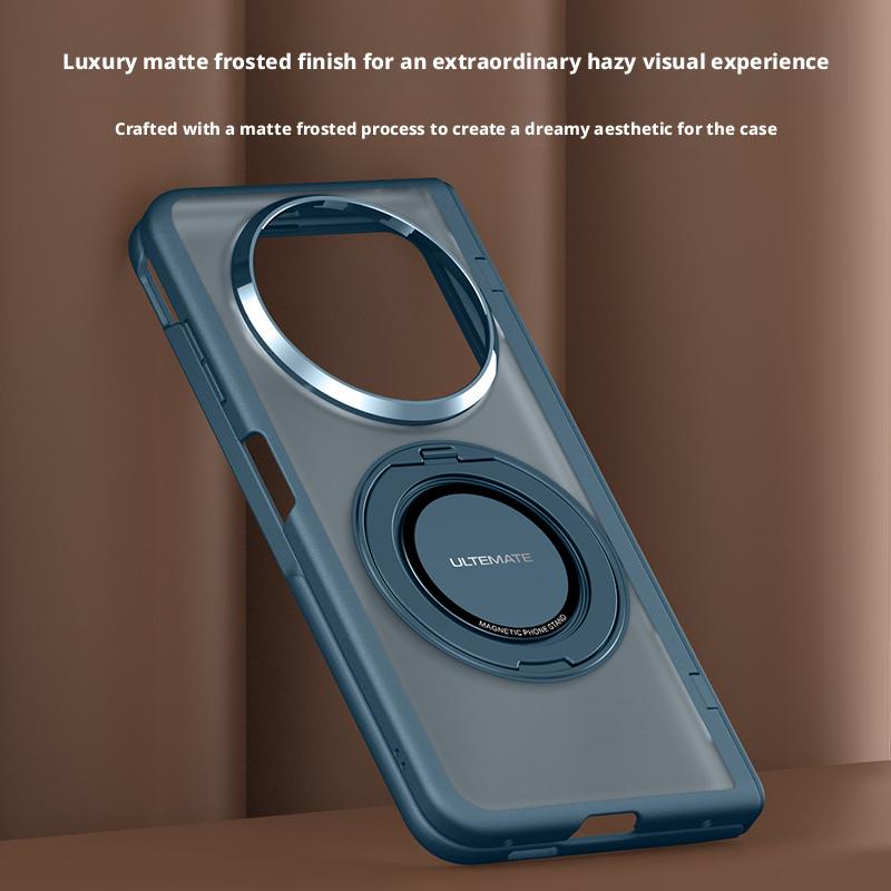Luxury Matte Frosted Case For Vivo X Fold6 Fold 6 360° Rotating Magnetic Holder Hand Strap Metal Lens With Glass Screen Cover