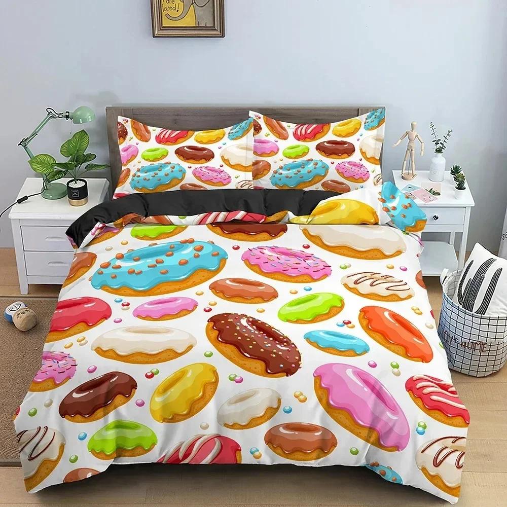 Donut Print Bedding Set For Bedroom Duvet Cover Comforter Covers Single Double King Size Quilt Cover With Pillowcase