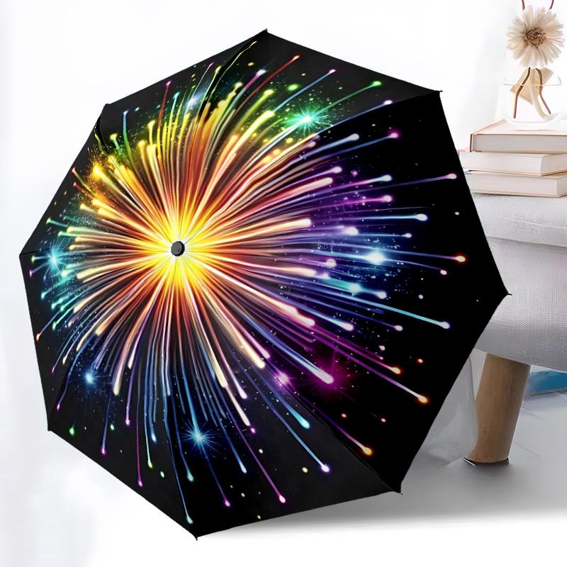 1 Stück Automatischer Öffnungs-/Schließschirm mit Feuerwerksdesign, Kompakter Reiseschirm, Stabiler 8-Rippen-Rahmen - Ideales Geschenk für Freunde yy251118051