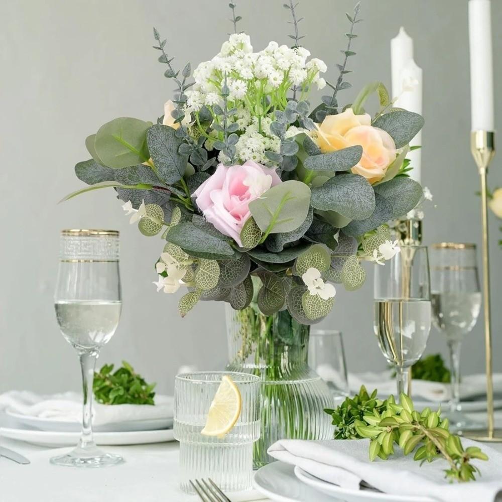 5Pcs Mixed Artificial Flowers Artificial Plant Silver Dollar Leaves DIY Bouquets  Wedding