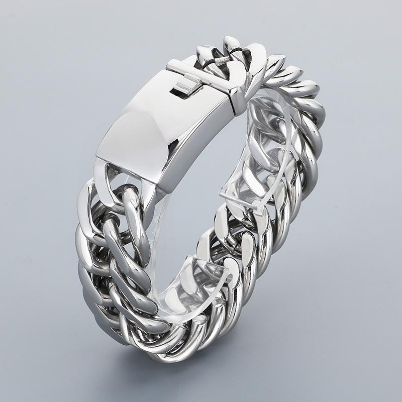 Versatile Fashion Jewelry, European and American Domineering 18mm Double-woven Four-sided Grinding Chain Polished Men's Bracelet 2026