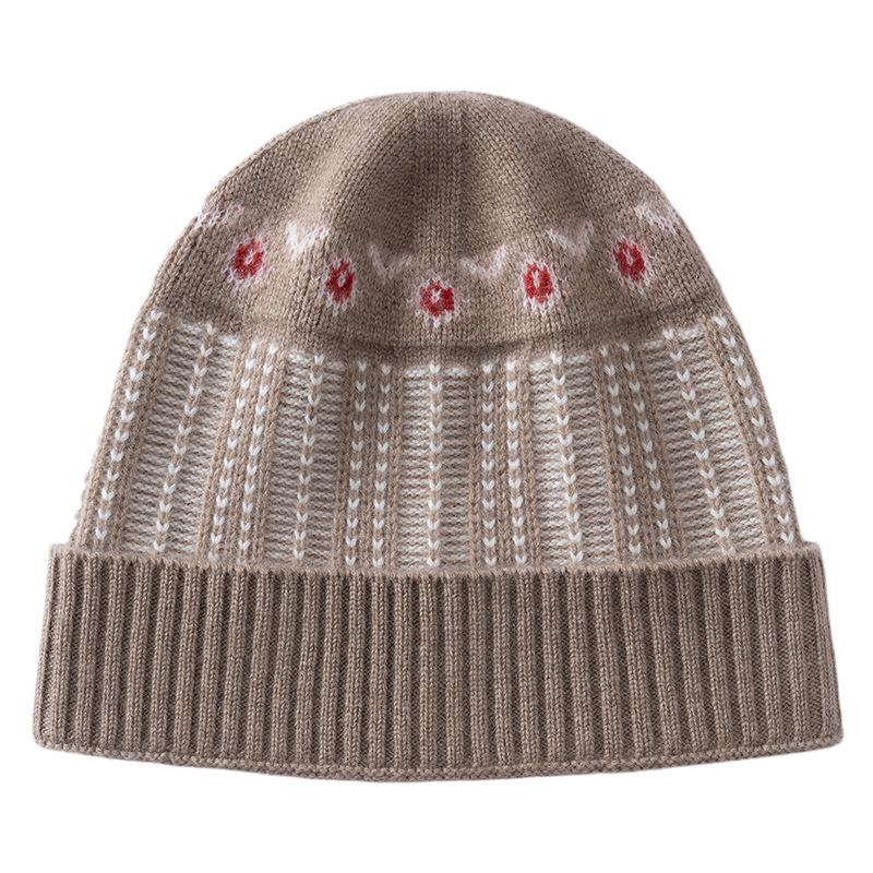 Cashmere retro jacquard knitted hat women's autumn and winter warm dome wool hat versatile ear protector headgear