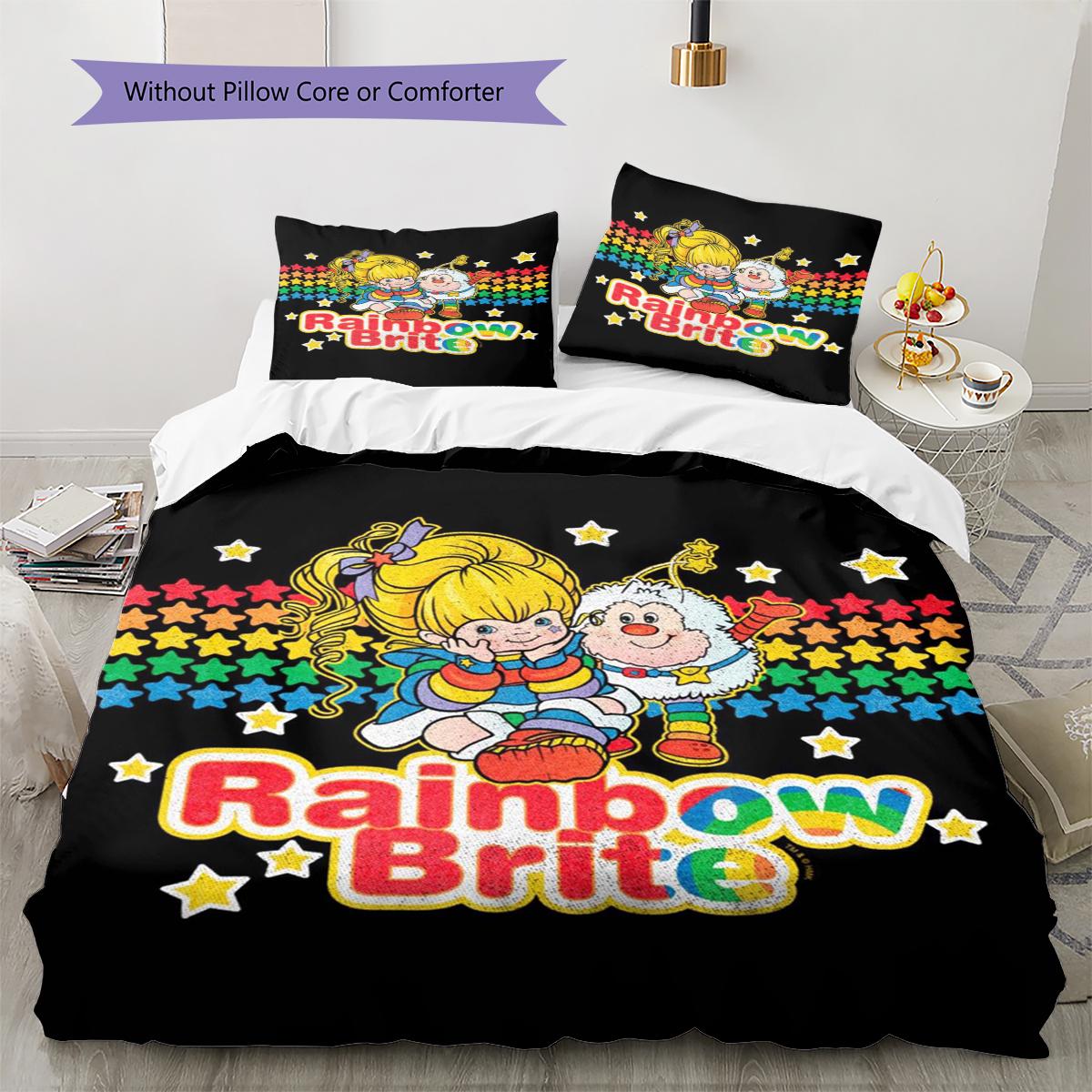 Постельное белье с рисунком из мультфильма «Радуга Брайт»: Комплект одеял, пододеяльник, наволочка. Домашнее украшение, подарок. (1 пододеяльник + 2 наволочки, без наполнителя) 135x200cm