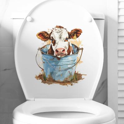 Fun-m112 Secchio di ferro Mucca Toilette con bagno Adesivo da parete per abbellire il bagno