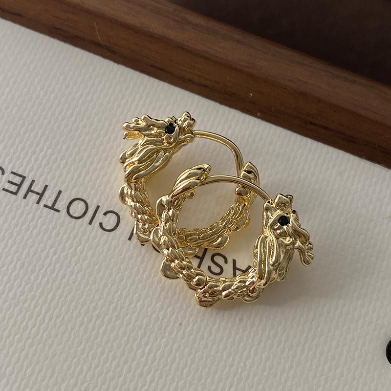 Birthday Dragon Ear Buckle Design Niche Earrings High-End Personality Earrings New Year National Style Circle Earrings