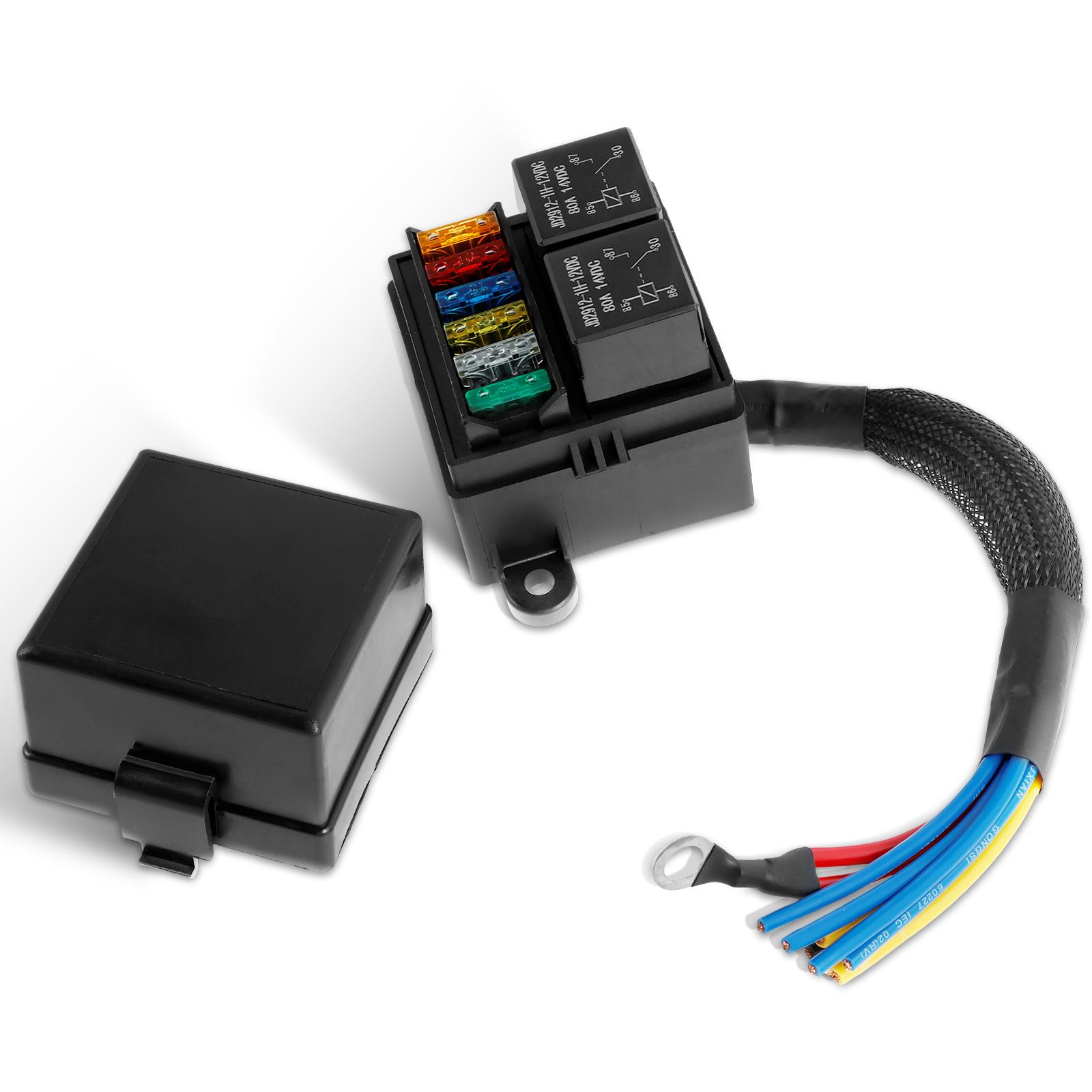 

Предварительно смонтированный блок реле с предохранителями с 2 шт. 4-контактных реле 80А и 6 предохранителями ATC/ATO IP65 Водонепроницаемый блок реле и предохранителей Многоцелевой многоразовый