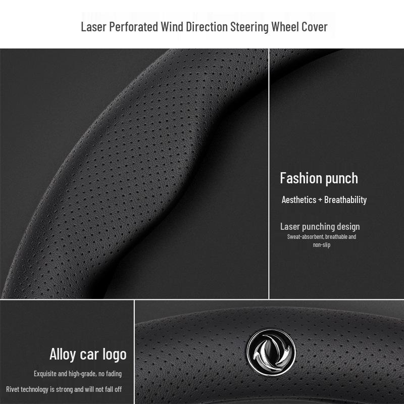 Genuine Leather Steering Wheel Cover for Dongfeng Fengxing S500 - Ultra-thin, Sweat-absorbent, Non-slip, Four Seasons Universal Fit
