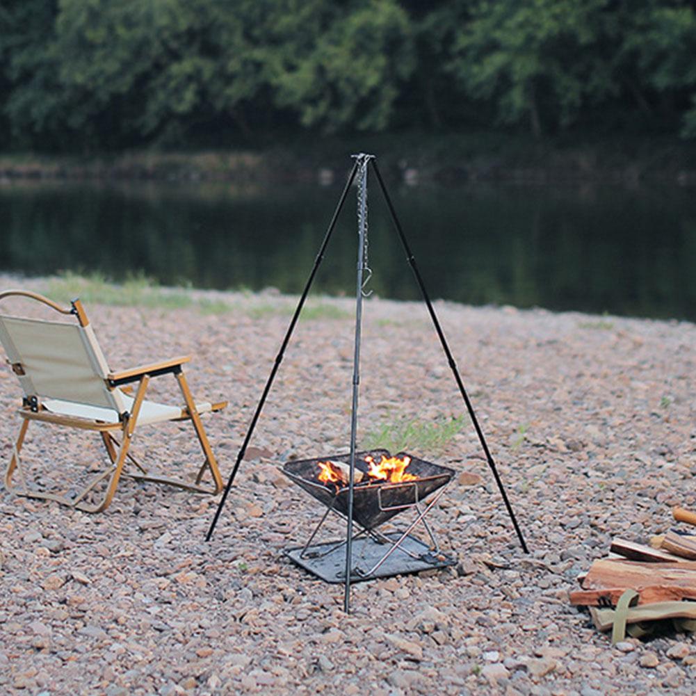 Triangle Support Aluminum Alloy Outdoor Cooking Tripod Stainless Steel Chain Cooking Pot Frame Tool Picnic Cooking Equipment