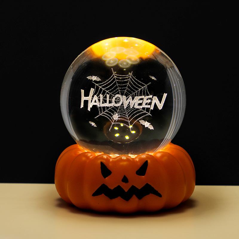 Halloween Pumpkin Crystal Ball Night Light Bedroom Study Tabletop Glass Ornament Party Ornament Small Gift