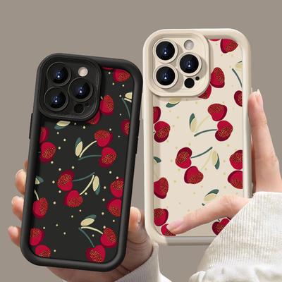 Für iPhone 16 Pro 15 14 Plus 13 12 Pro Max 11 Xs Xr 8 7 Kirschmuster Stoßfester weicher TPU-Objektivschutz Anti-Fall-Matt-Telefonhülle