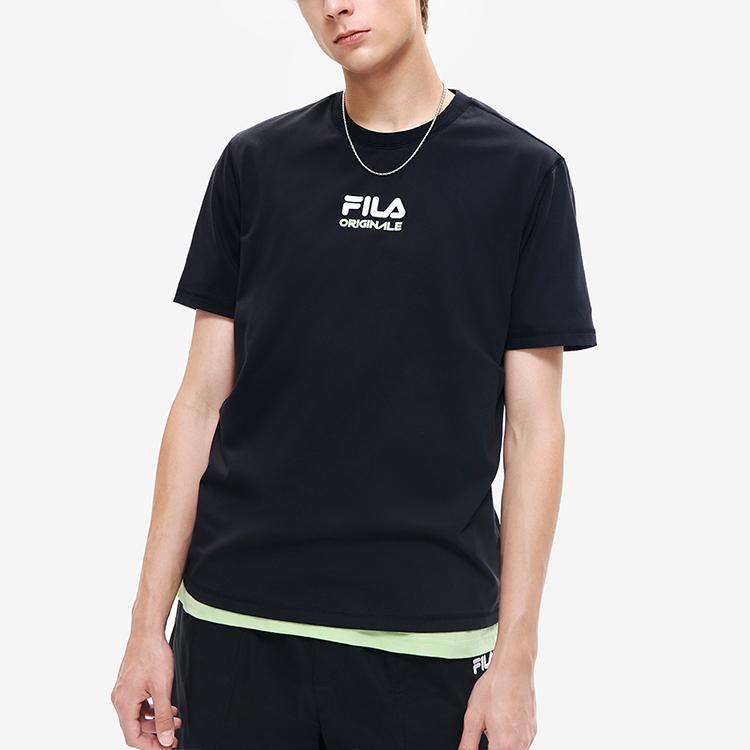 FILA Simple Brand Logo Fashion Sports Casual Loose Knit Round Neck Short Sleeve T-Shirt Men Tops Black F11M229116FBK