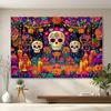 1PCS Vibrant Day of the Dead Sugar Skull and Flower Tapestry - Colorful Day of the Dead Design