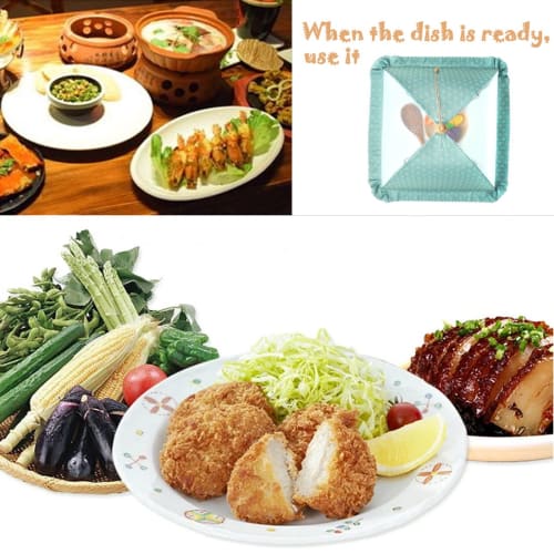 DEWEL Food Cover, Foldable, Washable, Kitchen Umbrella, Fly Screen, Square, Insect and Dust Repellent, Stylish Kitchen Umbrella, 41.5 x 41.5 cm (Green