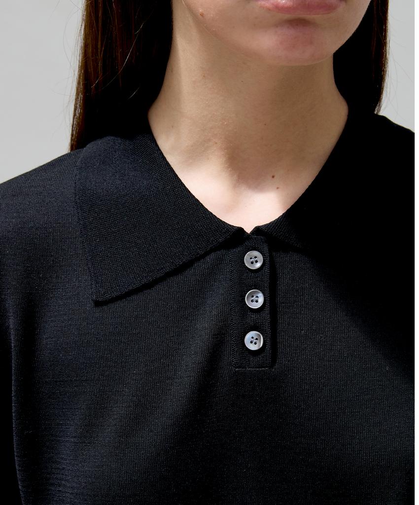 EMKM Lyocell Silk Collared Knit Top_Black
