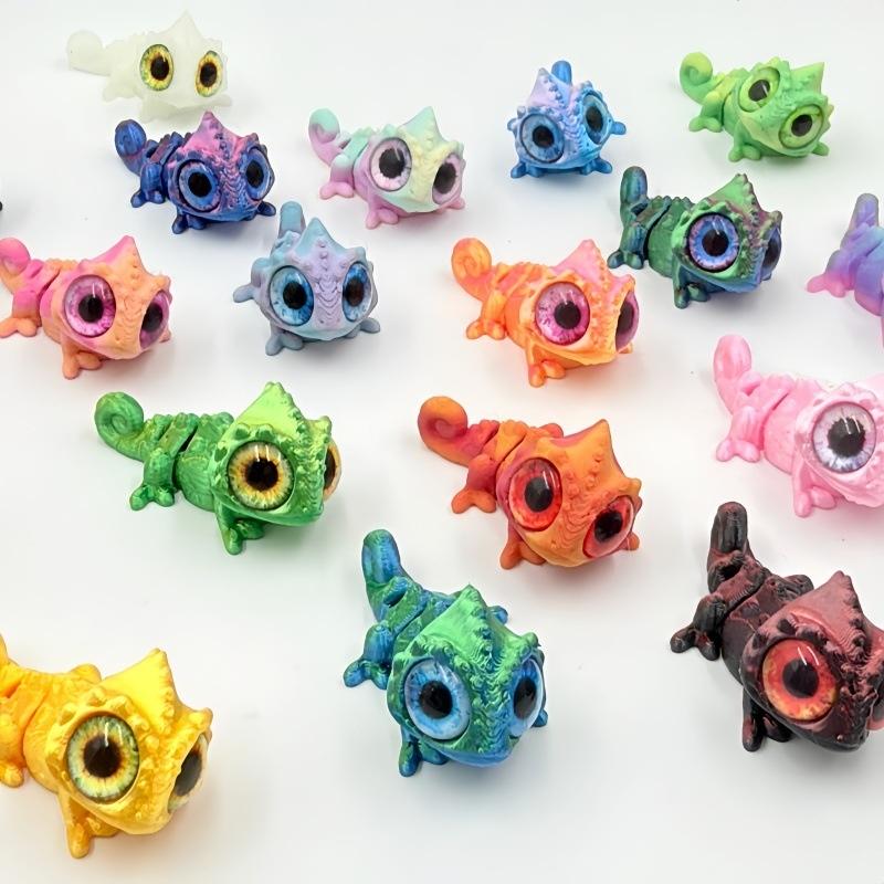 3D Printed Mini Chameleon Figures Movable Joint Big Eyes Lizard Model Fidget Toy Home Decor Desktop Ornament Gift Collection