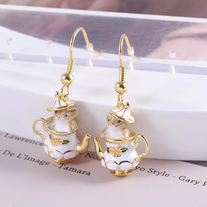 Trendy Chinese-Style Teacup Mouse Earrings: Playful, Chic, Personality-Driven Design for Women