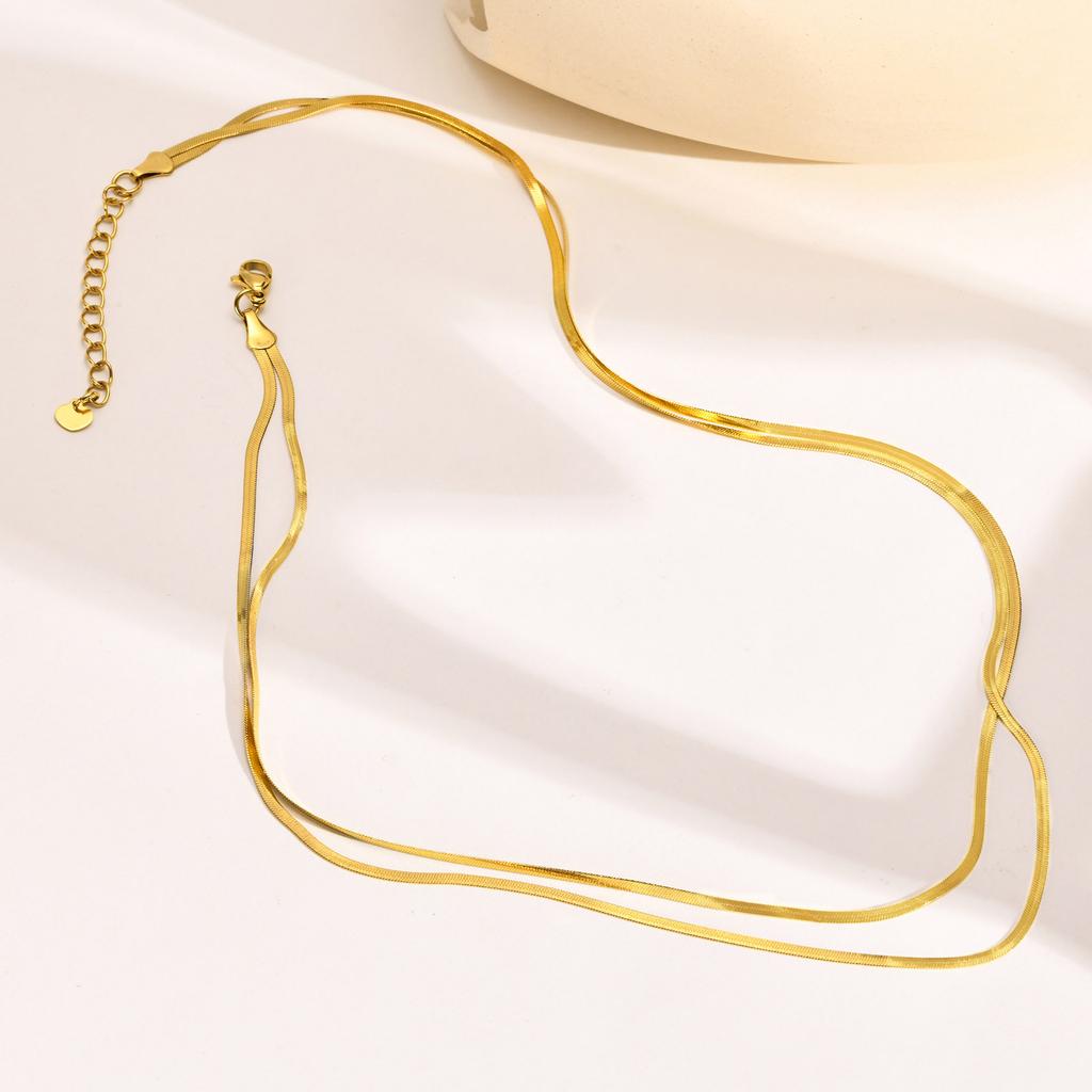 Snake With Rope Double Chain Herringbone Necklace, Layered Necklace for Women Bestfriend Birthday Gift