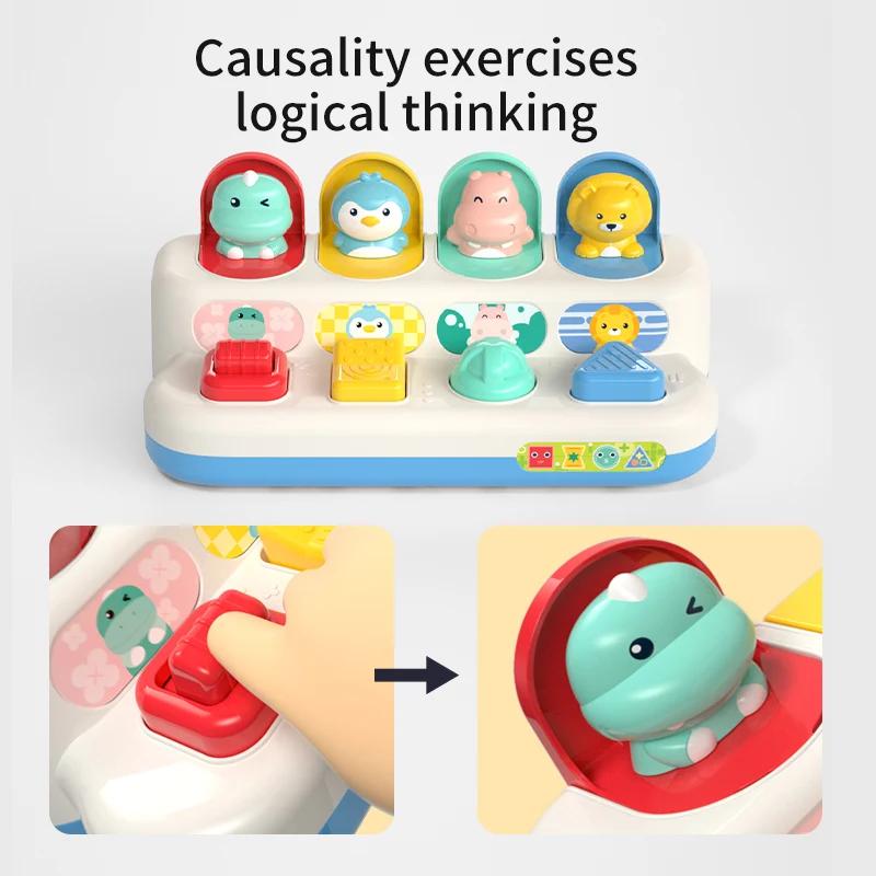 For 24 Month Infant Baby Pop Up Toy Montesorri Fine Motor Skill Training Press Pull Click Animal Car Button Educational Toys