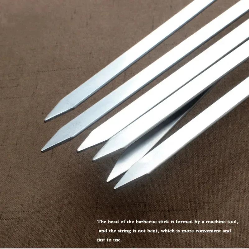 6 Stück/Set Barbecue Fleischspieß Spieß Fleischstücke Edelstahl Naturbuche Griff Bratspieß für BBQ Outdoor Picknick