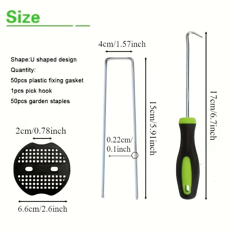 101pcs U-Shaped Galvanized Landscape Staples Garden Stakes Set with Plastic Fixing Washers And Installation Hook Tool for Weed