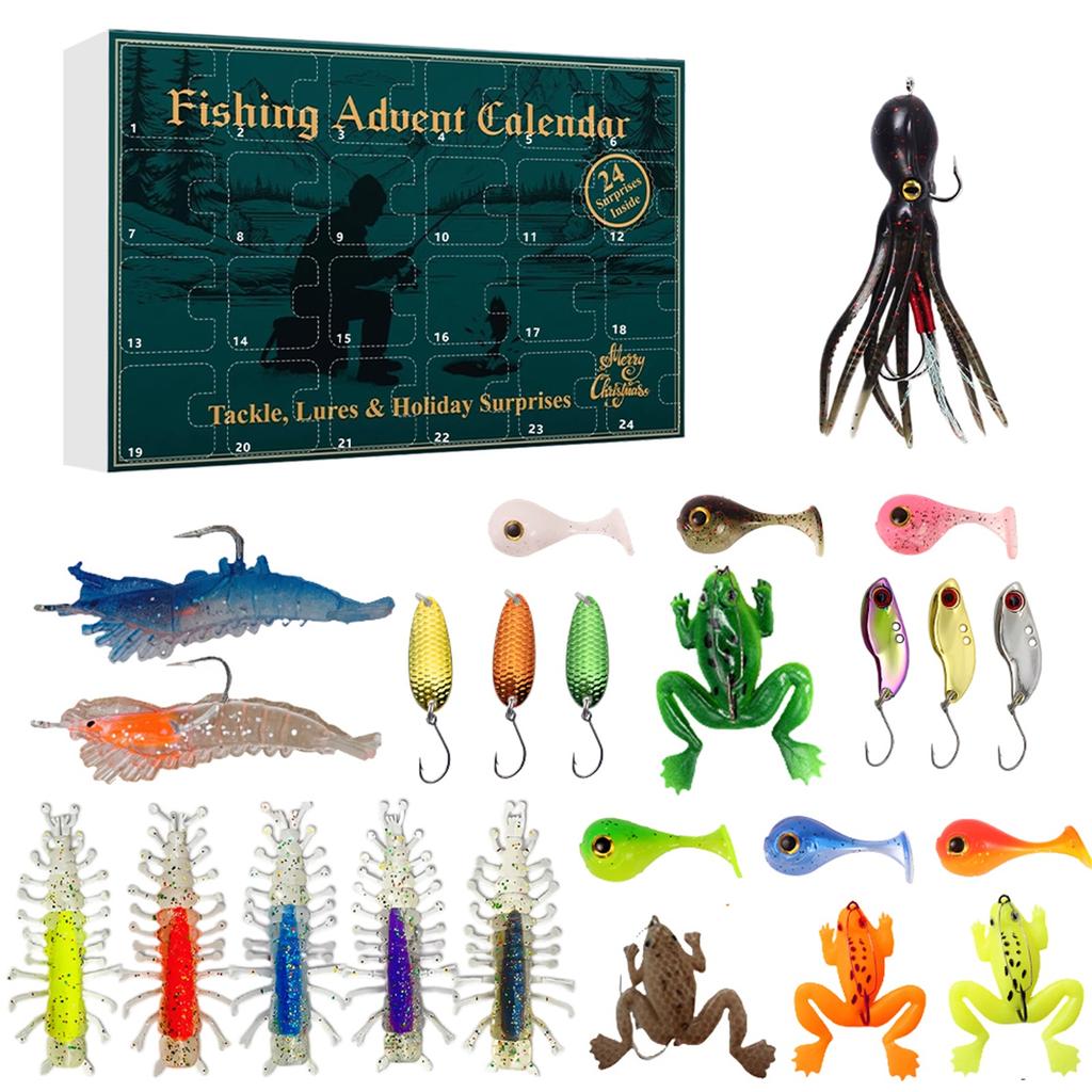 3D 24pc Advent Calendar Fishing Christmas Countdown, Fishing Tackle Advent Calendar For FishAdult Men Teen Boys, Xmas Surprise Gift