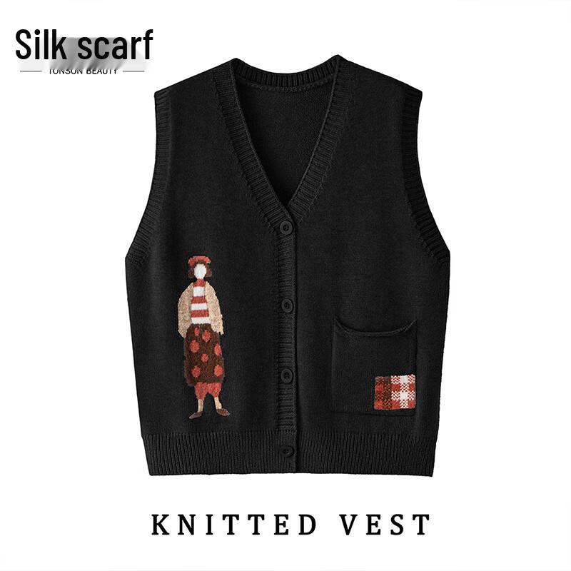 Damen Retro V-Ausschnitt Locker Gestrickte Weste