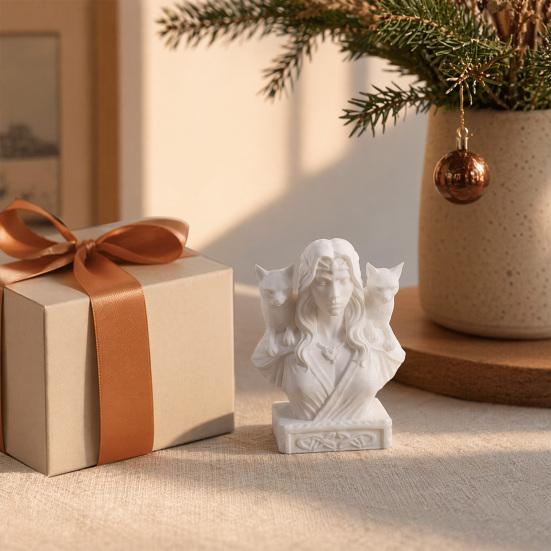 3D Printed Goddess with Cats Figurine, Nordic Mythology Frigga & Double Cats Statue, Artistic Desktop Sculpture Decoration for Home Office