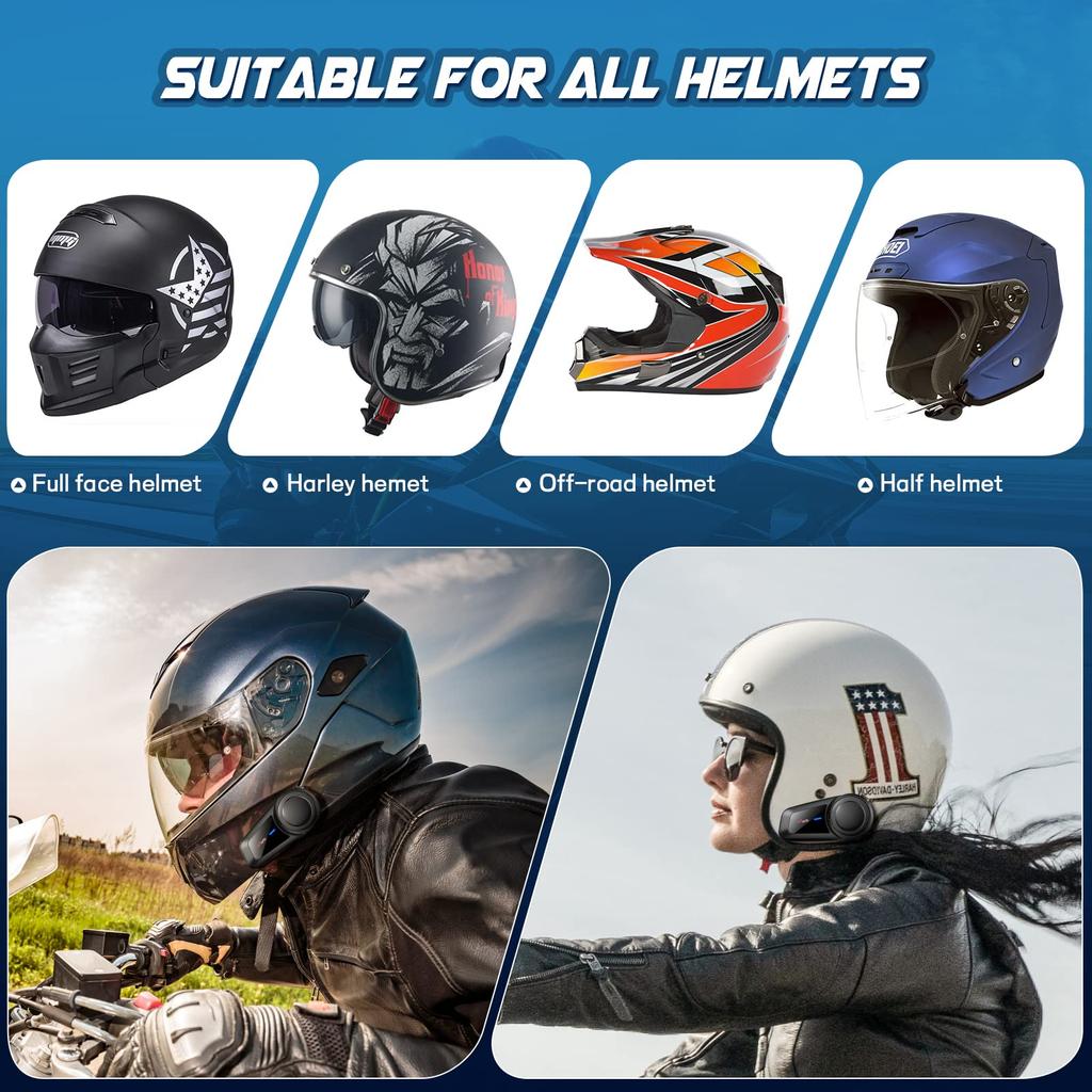 Maxto M2 Motorcycle Intercom Helmet Bluetooth Pairs with All Continuous Simultaneous Radio Headphones, Brands, Auto-Answer, 12-Hour Operation,