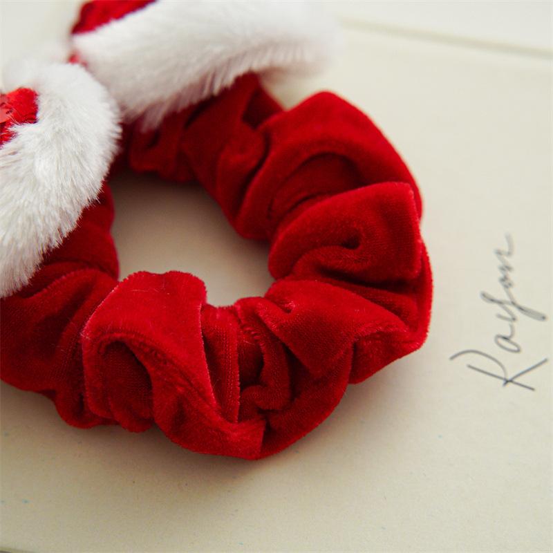 Sparkling Red Sequin Bow Hair Ties Spring Clip With Plush White Trim Cute & Sweet Velvet Scrunchies For Women And Girls Perfect Christmas Gift