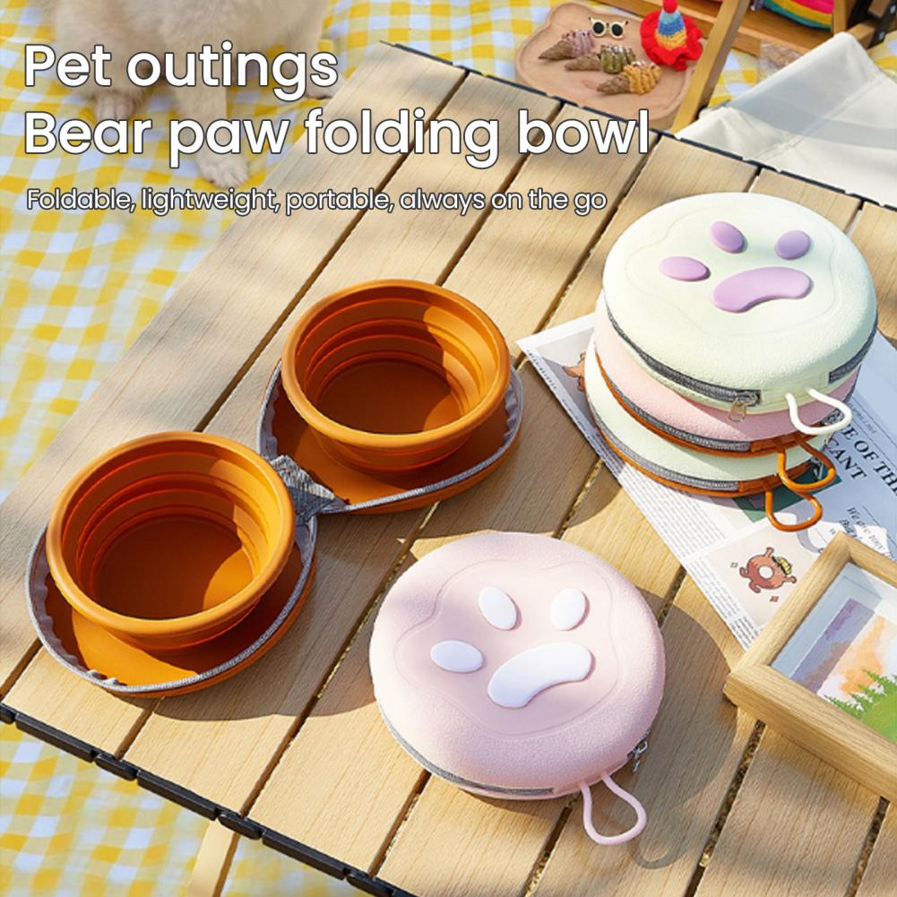 Collapsible Dog Bowls Portable 2-in-1 Pet Feeder Foldable Dog Food And Water Bowl Folding Silicone Feeder for Traveling Walking