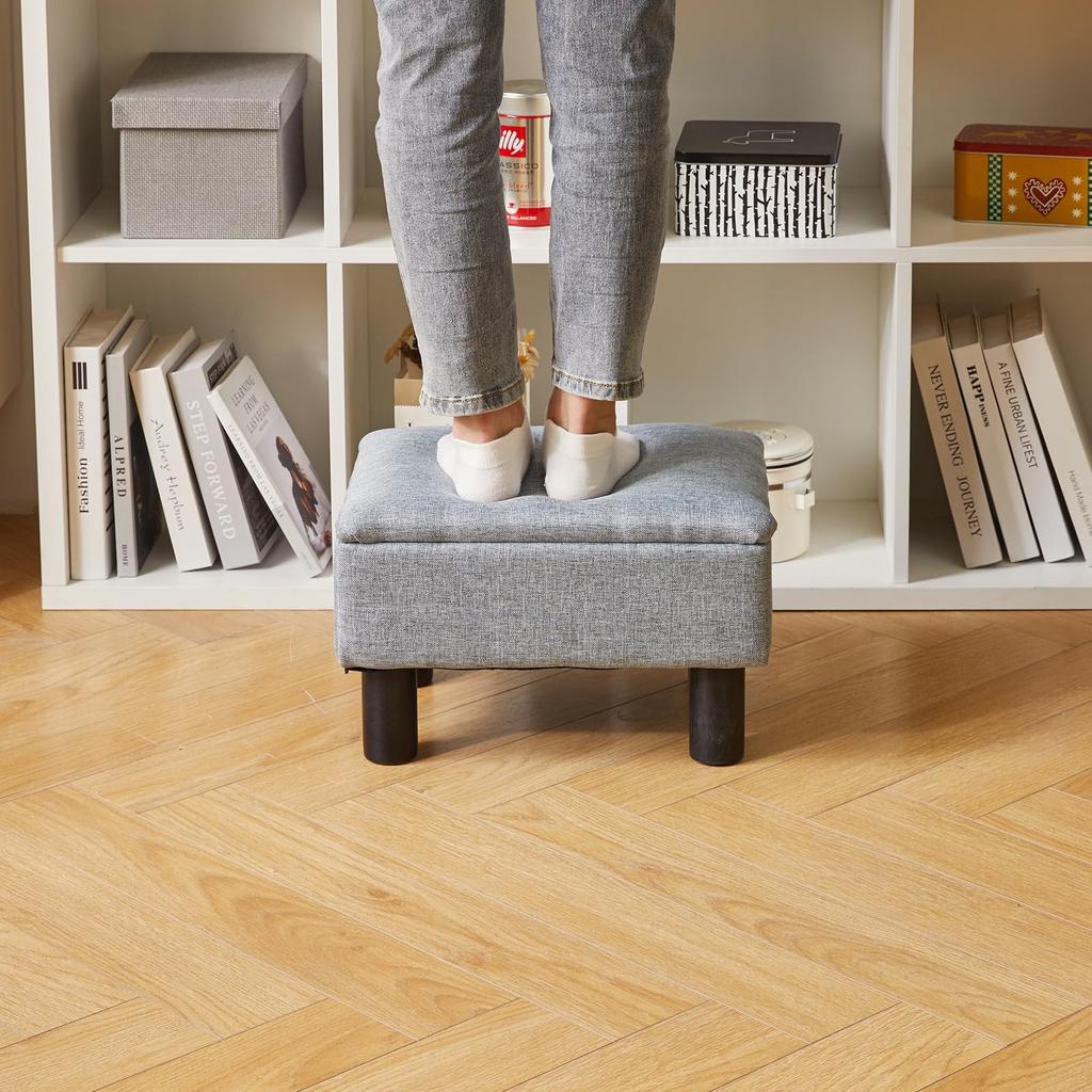 Aibiju Linen Solid Wood Storage 150kg Weight Hinged Blue Ottoman, Footstool, Fabric, High-Resilience, Legs, Stool, Small, 403024cm, Capacity, Lid,