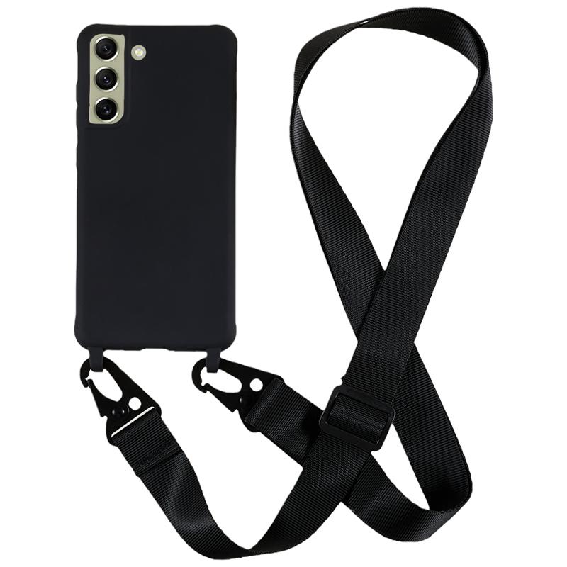 For Samsung Galaxy S21 FE 5G Soft TPU Matte Phone Case Anti-drop Cover with Wide Lanyard
