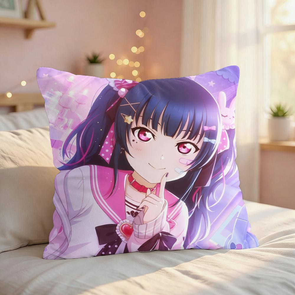 LLove Live School Idol Cushion Cover Silky Short Plush Invisible Zipper Dustproof Sofa Pillow Case For Home Decor