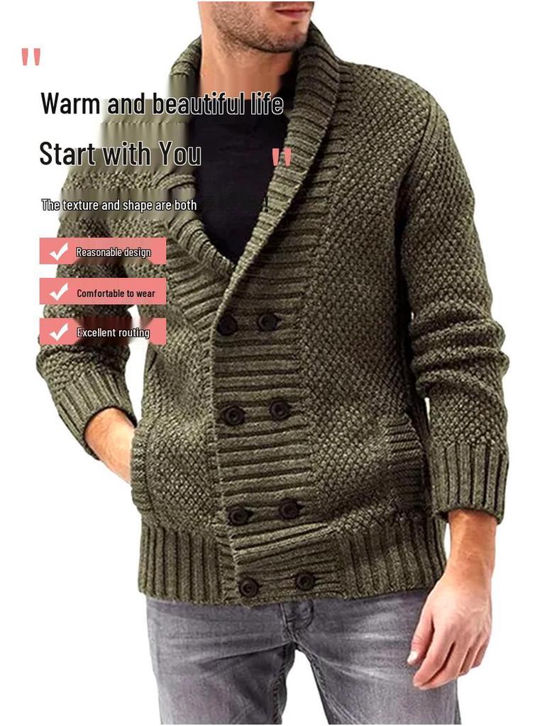 Men's Long Sleeve Solid Color Knitwear - Autumn/Winter Fashion, Comfortable Lapel Design.