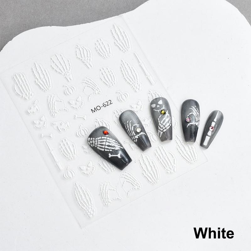 5D Halloween Christmas Nail Stickers Relief Skeleton Nail Decal Halloween Party Manicure Slider