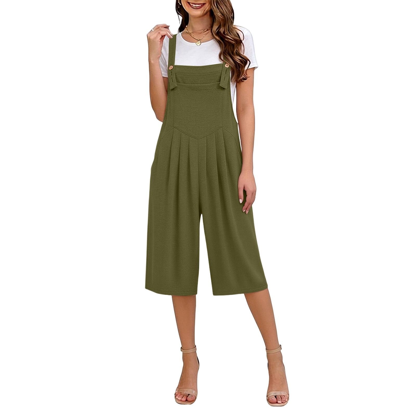 

Women s Casual Short-Sleeved Loose Pocket Overalls Long Jumpsuit L армия зеленый
