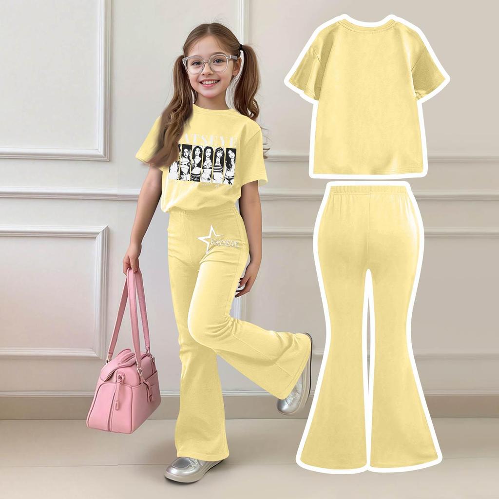 Kids Girls Casual Short Sleeve Printed Outfit Set for Play and Daily Wear