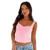 Dames T-shirt Lente Slim Fit Patchwork Cropped met Vierkante Hals en Lichte Plooitjes, Europese & Amerikaanse Stijl.