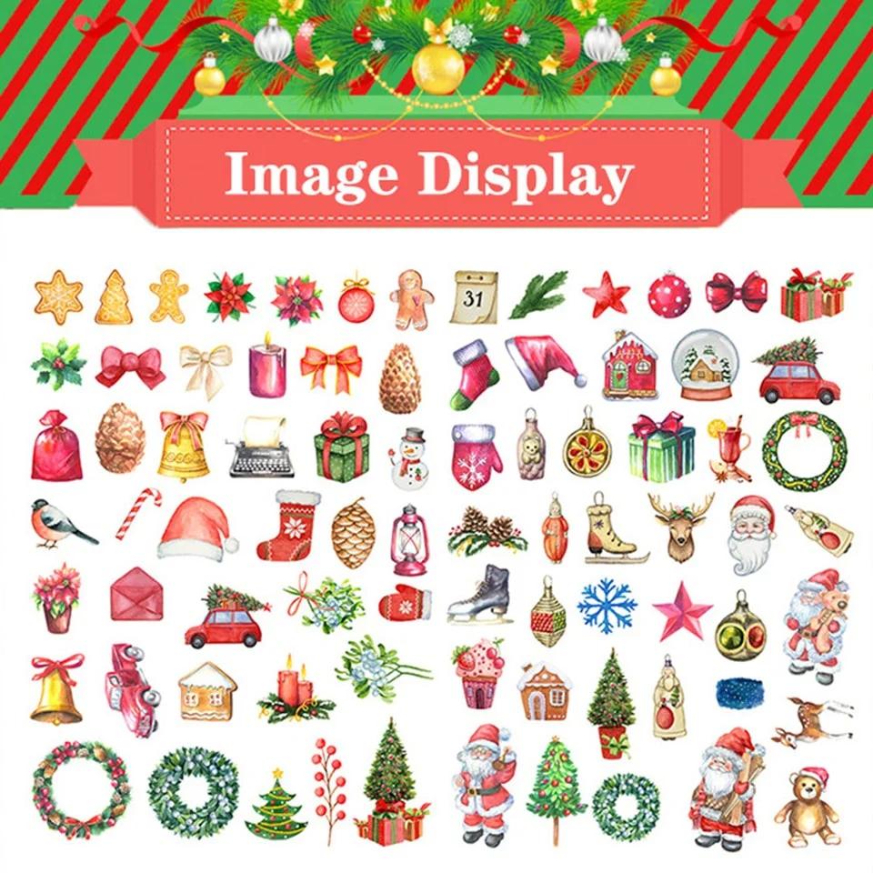 138Pcs Christmas Material Paper Stickers Kits Die Cut For Scrapbooking Journal Planner Photo Album Sticker Card Making