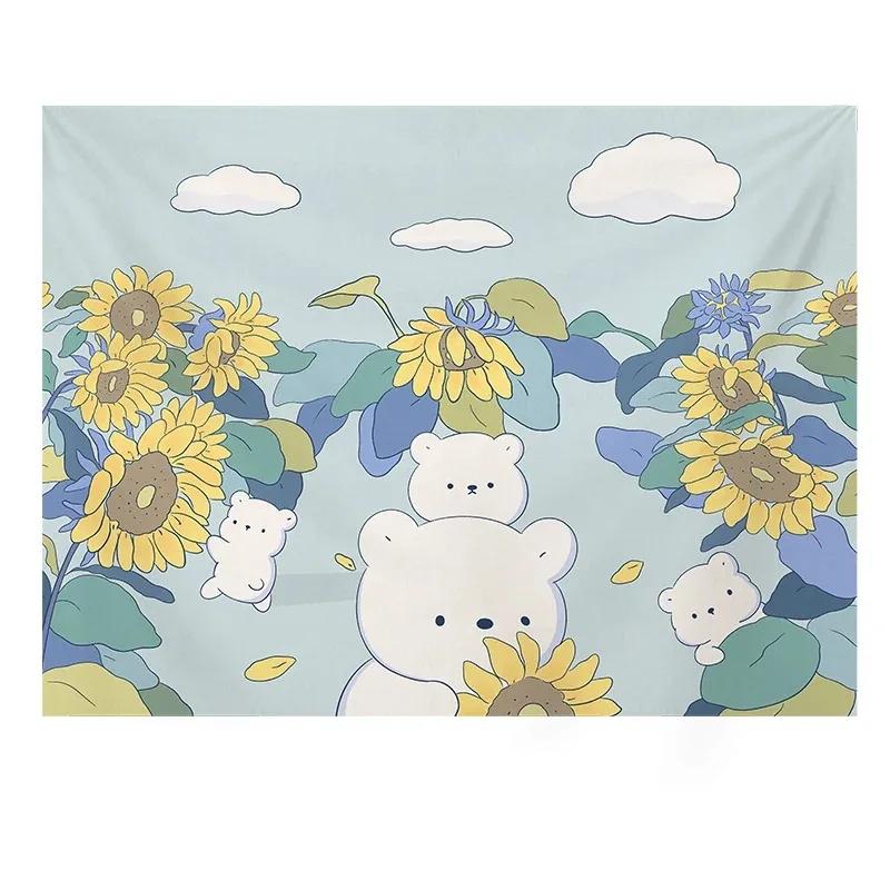 Cute Girly Heart Cartoon Bear Art Hanging Cloth Home Wall Decoration Tapestry Office Living Room Tapestry
