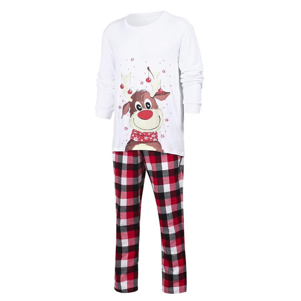 Christmas Men Long Sleeve Tops+Plaid Print Pants Family Clothes Pajamas