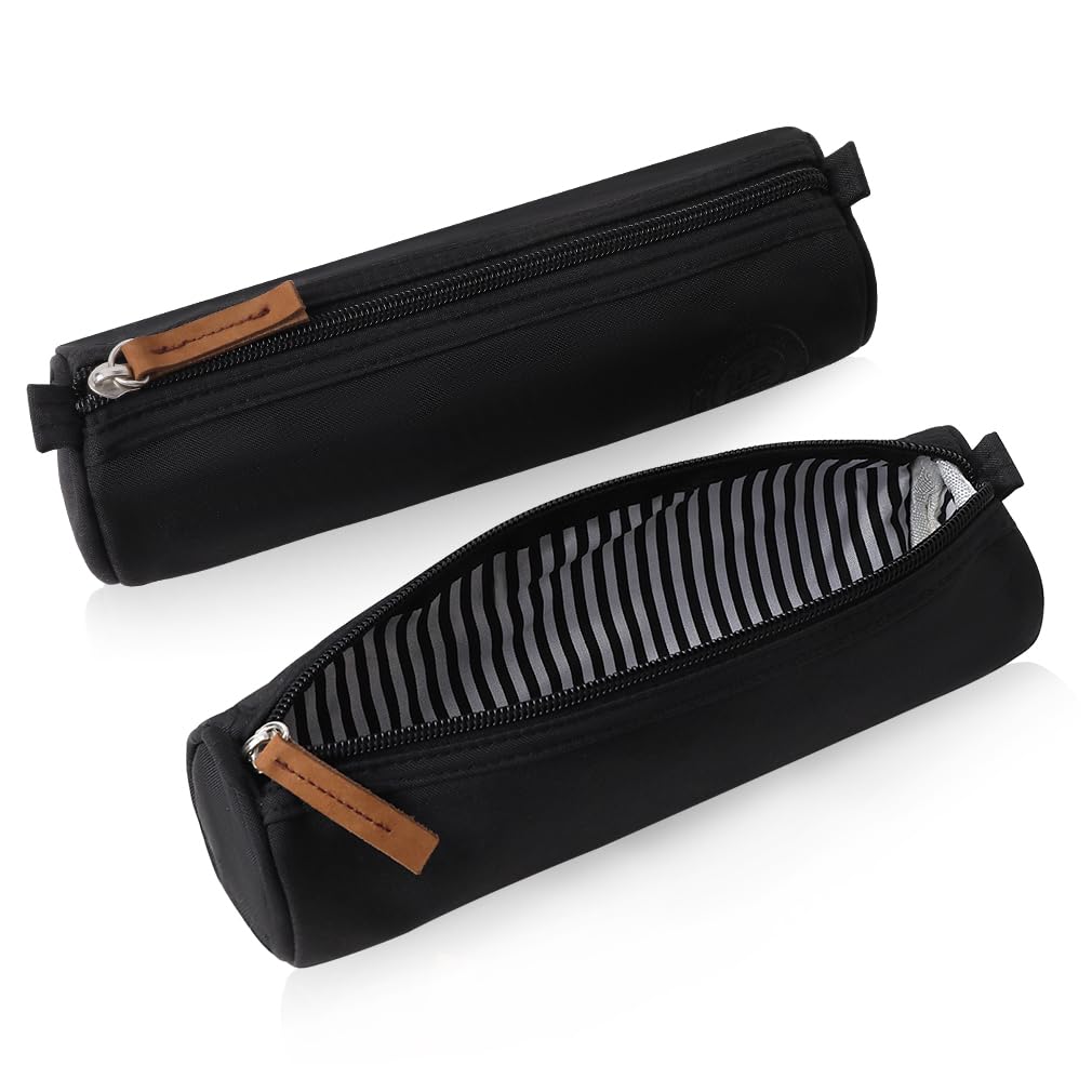 iSuperb Pen Pouch Black 3D Cylinder Pen Pouch Lightweight Pen Pouch Storage Pouch Cute Stationery Pouch Portable Cosmetic Case Zip Pouch Pencil Case