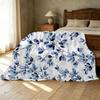 Soft Flannel Fleece Blanket,High-Density Plush, Blue Watercolor Leaves Series, Skin-Friendly, Warm & Decorative for Home Use, Christmas Halloween