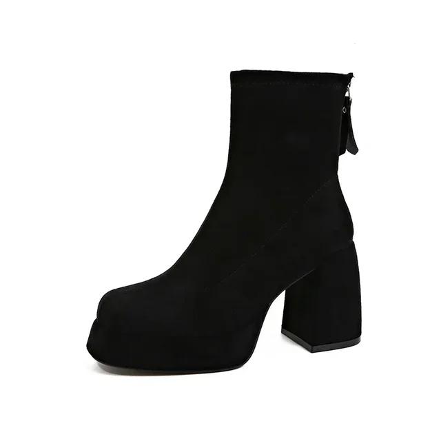 2024 Women's Fashion High-heeled Boots Winter New British Style Soft Sole Anti-slippery  Versatile Keep Warm Leather Shoes
