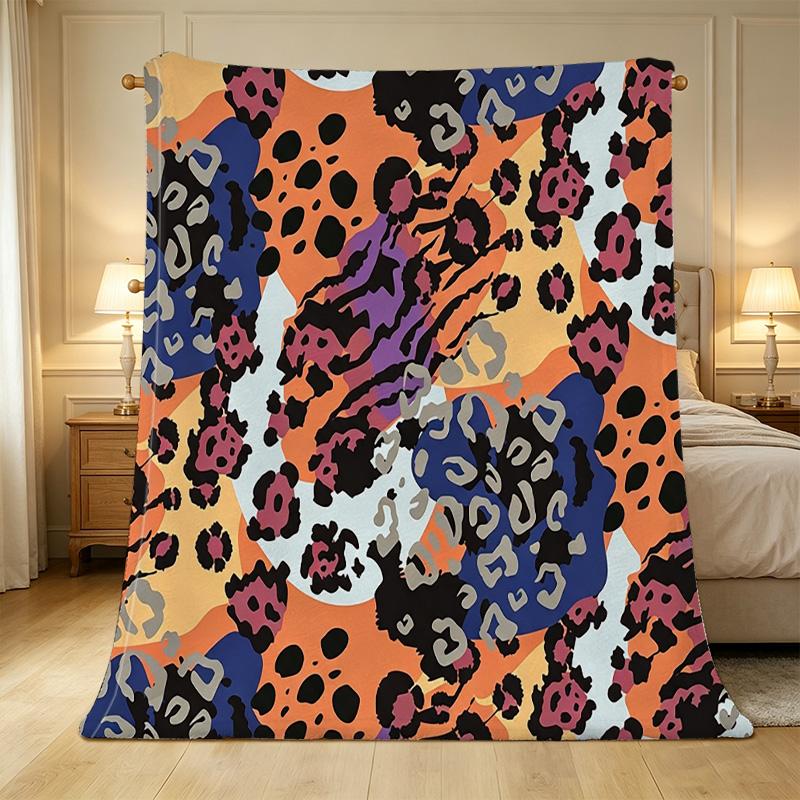 Leopard Print Flannel Blanket Soft Dense Fleece, Warm & Cozy, Decorative Home Throw for Halloween & Christmas