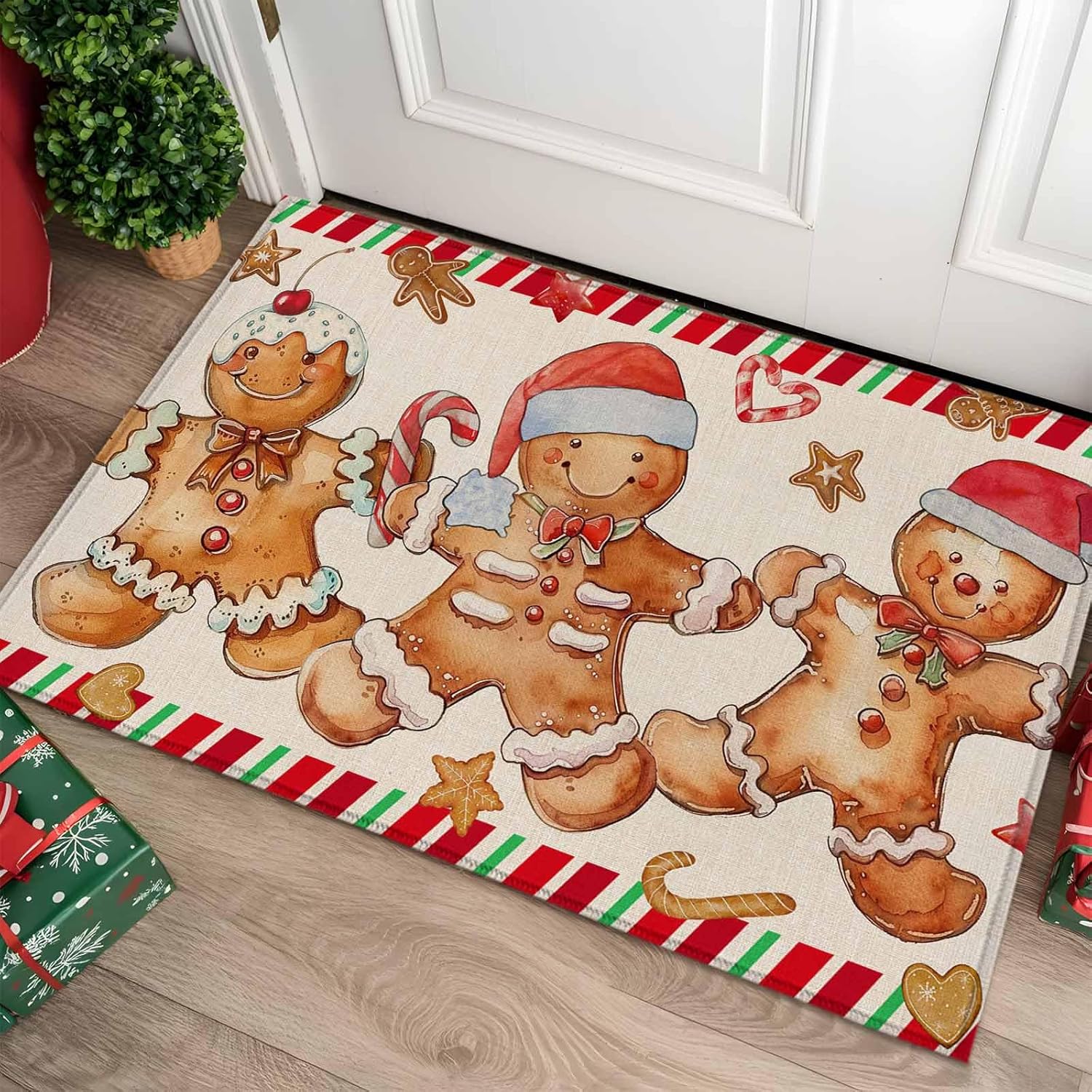 

VIKAMA Christmas Decorative Carpet Gingerbread Man Front Door Floor Mat Anti-slip Washable Entry Floor Home Decoration 40x60cm 16x24inch