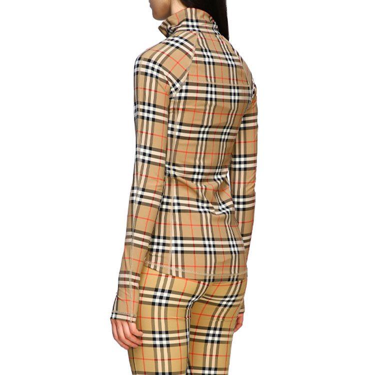 Burberry Women's Checked High Neck Long Sleeve T-shirt Archive Beige 80245721