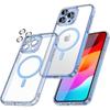 Coque pour iphone 15 avec cercle magnétique, coque rigide antichoc contour bleu + protection caméra verre trempé