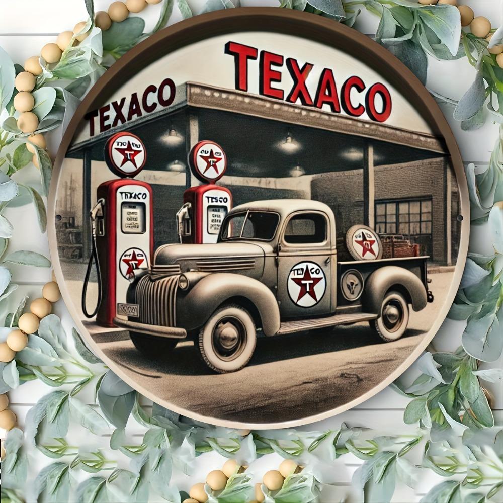 Texaco Vintage Gas Station Sign Round Aluminum Decor for Garage Bar Retro Wall Art